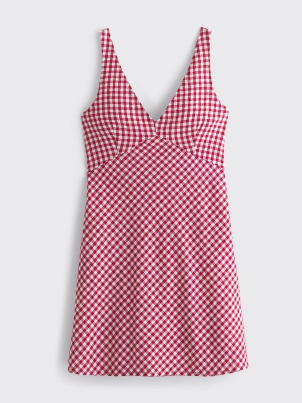Abercrombie Red Gingham Mini V-Neck Dress Linen Summer Cottage XXL - Picture 2 of 7